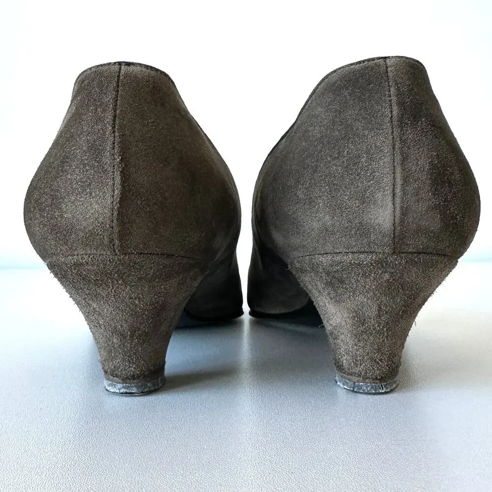 Gucci 1983 Vintage Grey Suede Bow Logo Kitten Heel Size 38 AA